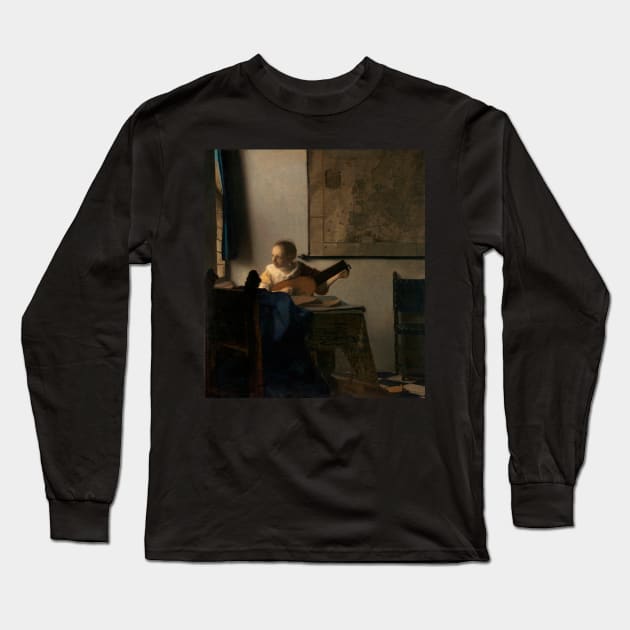 Young Woman with a Lute (ca.1662–1663) by Johannes Vermeer. Long Sleeve T-Shirt by Rosettemusicandguitar